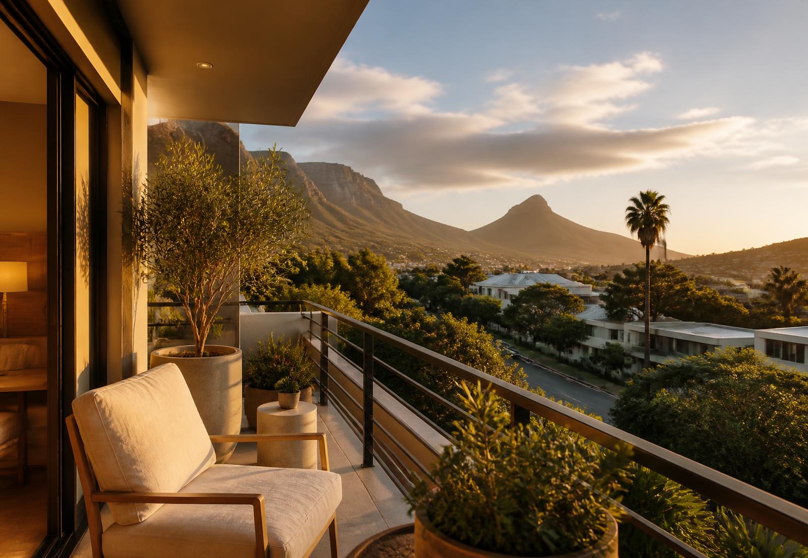 Balcony of a South African apartment at golden hour